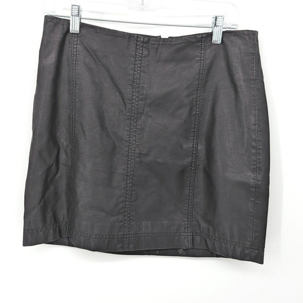 Free People Modern Femme Mini Skirt Womens 12 Black Faux Leather‎ Vegan Moto